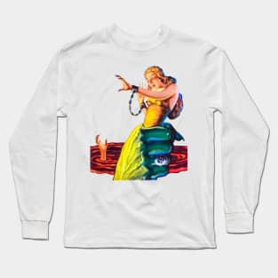 Giant Hand Holding Chained and Scared Beautiful Girl Halloween Comic Long Sleeve T-Shirt